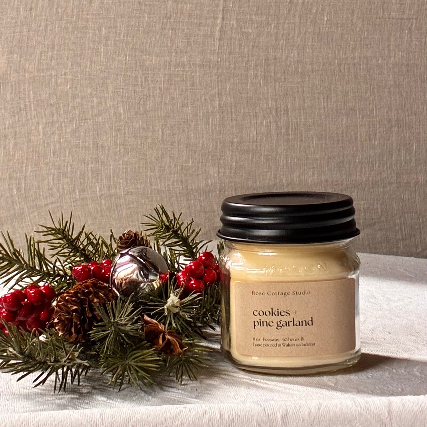 Cookies + Pine Garland Beeswax Candle