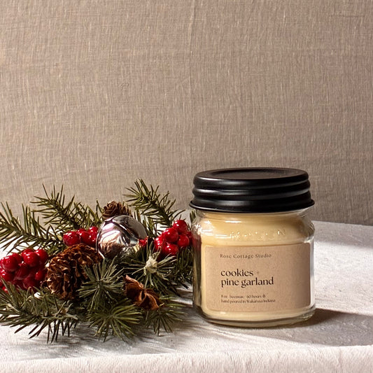Cookies + Pine Garland Beeswax Candle
