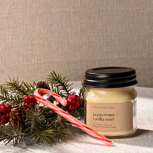 Peppermint+Vanilla Swirl Beeswax Candle